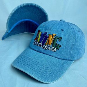 Living Single Denim Vintage Strapback Cap Adjustable Blue Sitcom 90s 1994 Hat